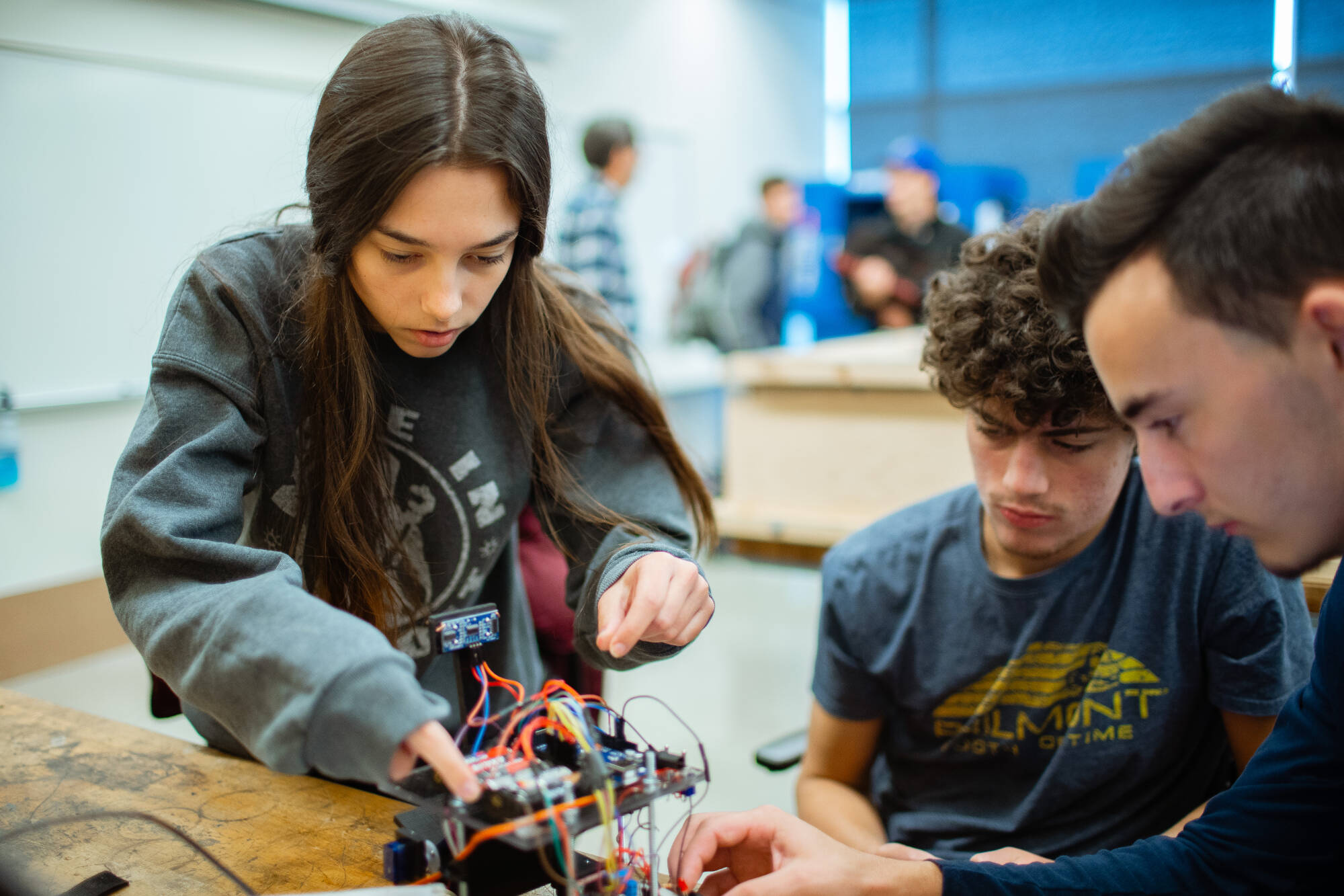Students working on robot